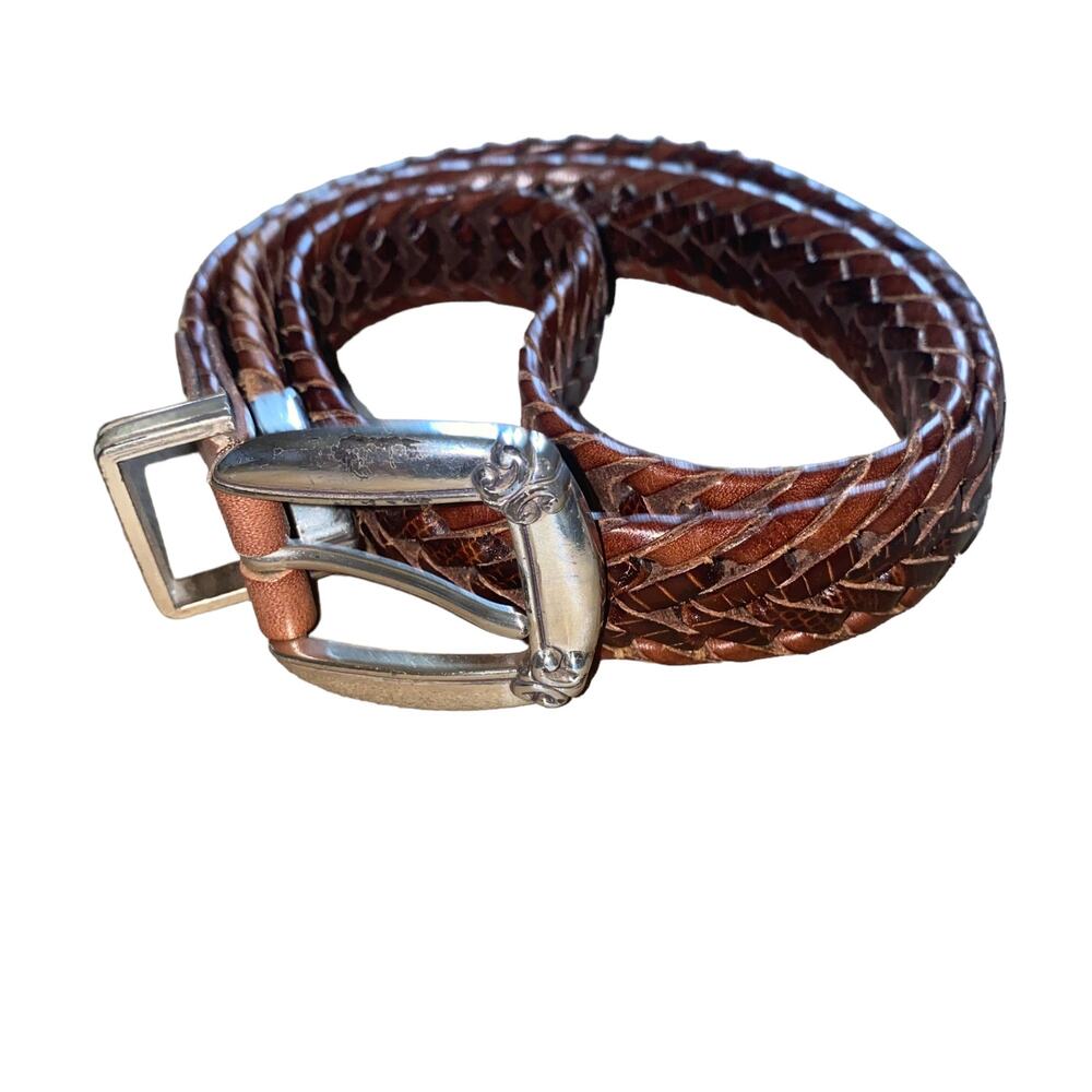 Fossil Genuine Leather Rope Belt Brown with silver hardware size large BT4485COG